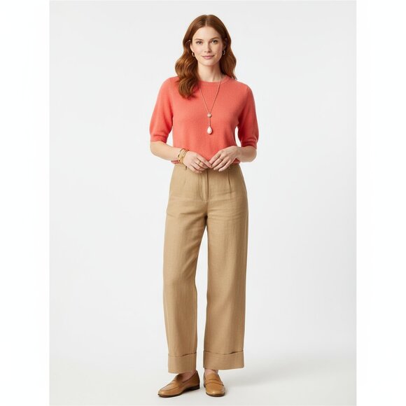 Neiman Marcus 100% Cashmere Orange Coral Short Sleeve Knit Sweater Top M - Picture 7 of 7